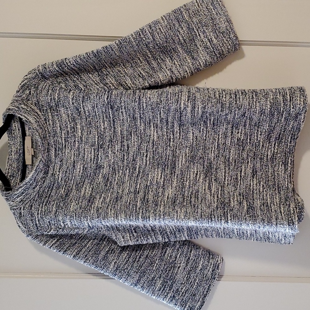 LOFT Navy & White Marled Cowl-Neck Sweater